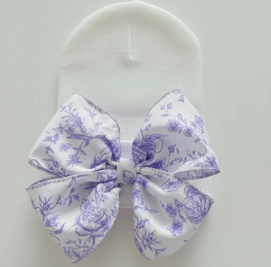 Floral Bow Purple Newborn Girl Hat