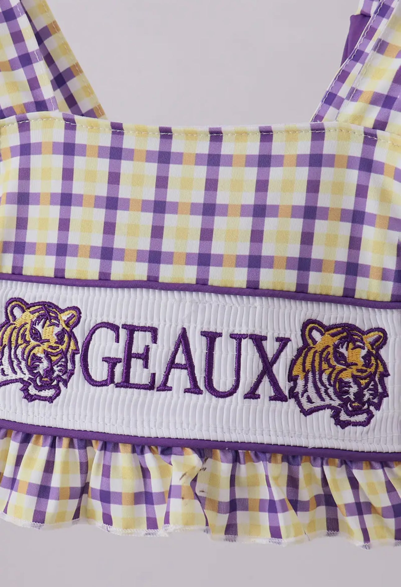 Purple Lsu Geaux Smocked 2pc Swimsuit