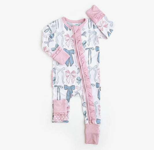 Samantha Bows Ruffle Zip Bamboo Sleep Little Outfit