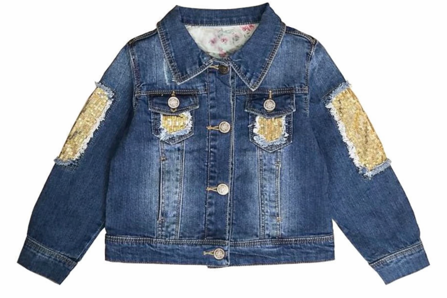 Ruffles - Gold Sequin Girls Denim Jean Jackets