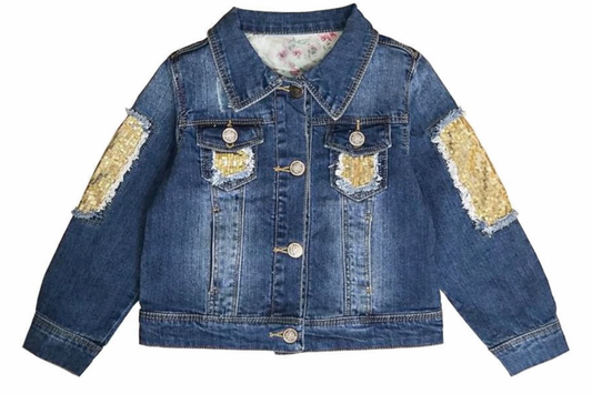 Ruffles - Gold Sequin Girls Denim Jean Jackets