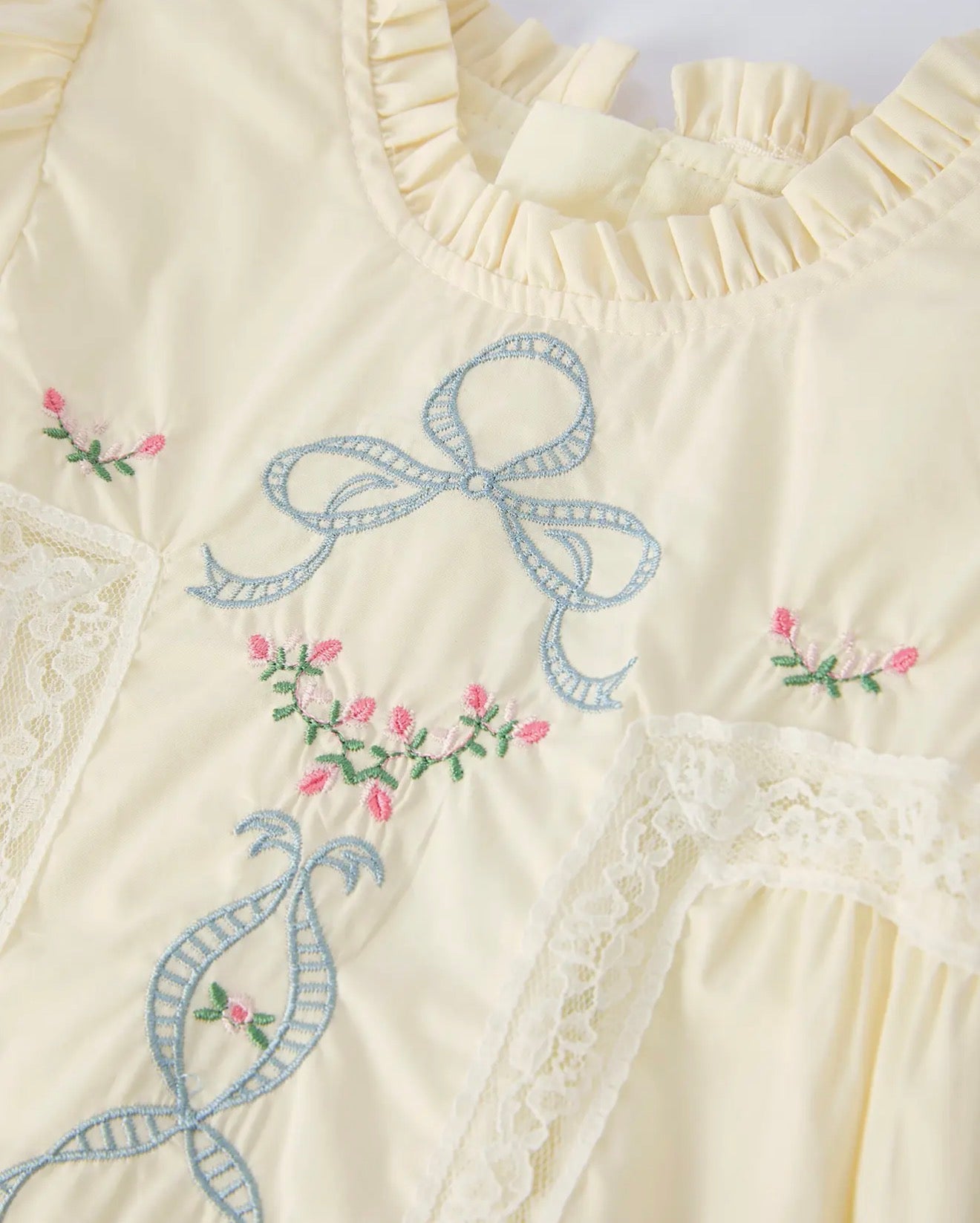 Embroidered Lace Girls' Short-Sleeved Dress-Beige/Pink