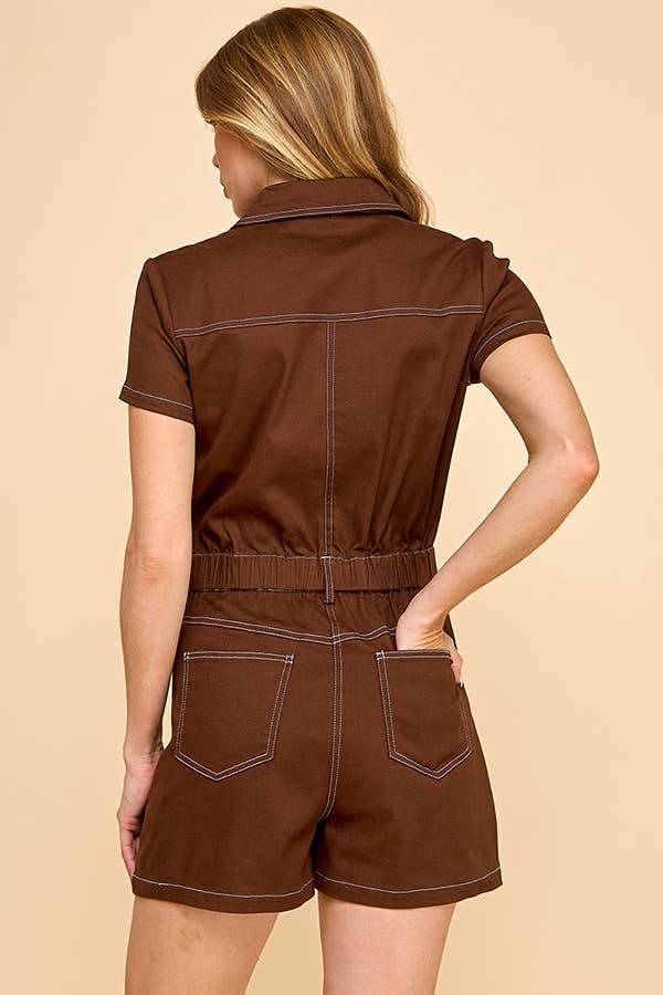 Shirt neck design short sleeve romper