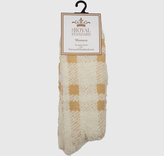 Women's Plaid Snuggle Socks Off White/ Cream One Size