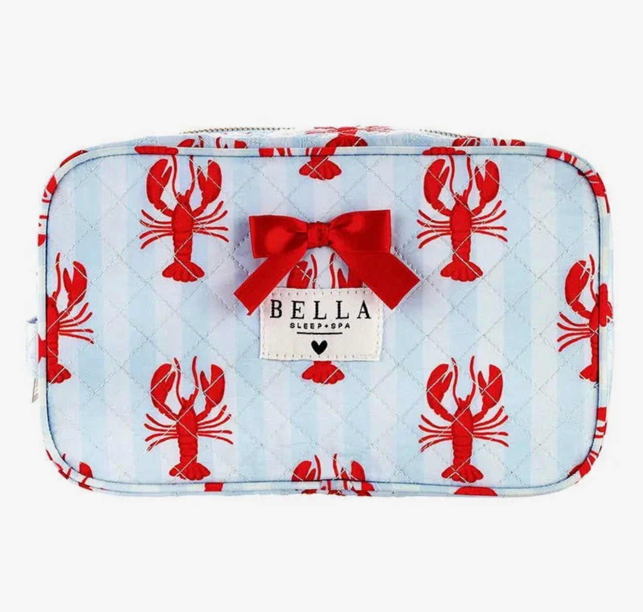 Quilted Cosmetic Bag - Blue Stripes + Crawfish
