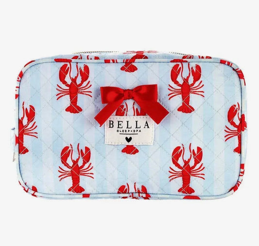 Quilted Cosmetic Bag - Blue Stripes + Crawfish