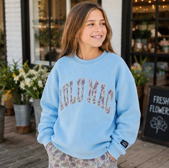 LULU MAC Youth Sweatshirt- Camo Light Blue