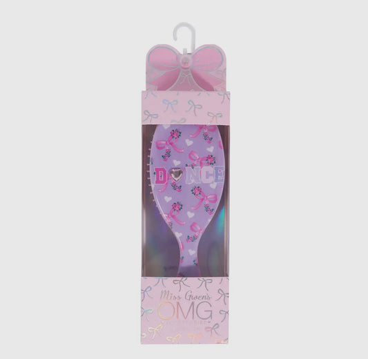 “Dance” Orchid Floral Bow Printed Hairbrush