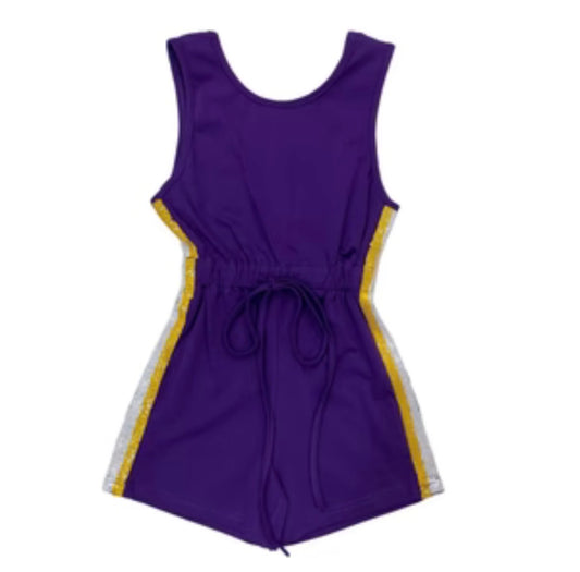 Purple/Yellow Side Stripe Romper