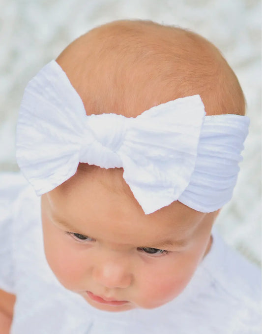 Cable Knit Bow Headband- White