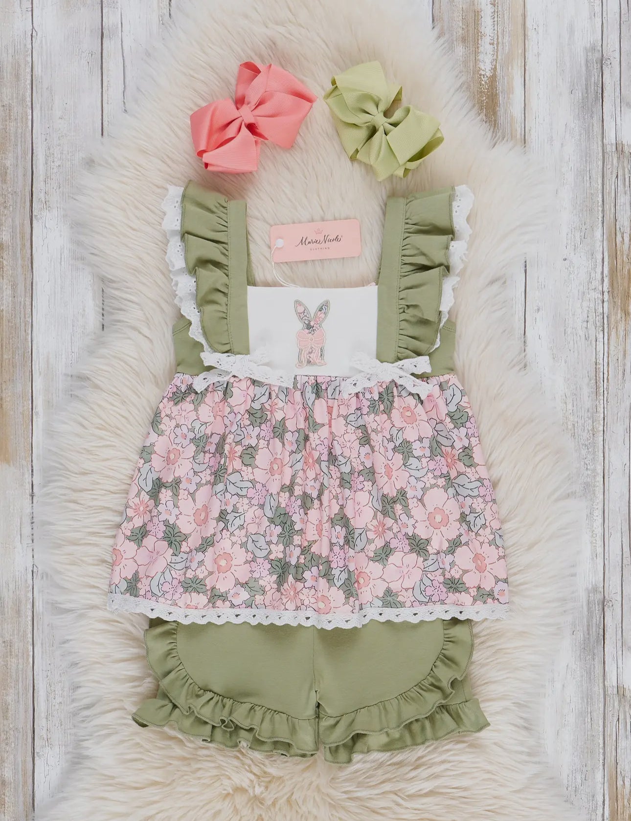 Embroidered Floral Bunny Ruffle Outfit