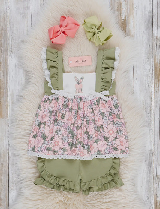 Embroidered Floral Bunny Ruffle Outfit