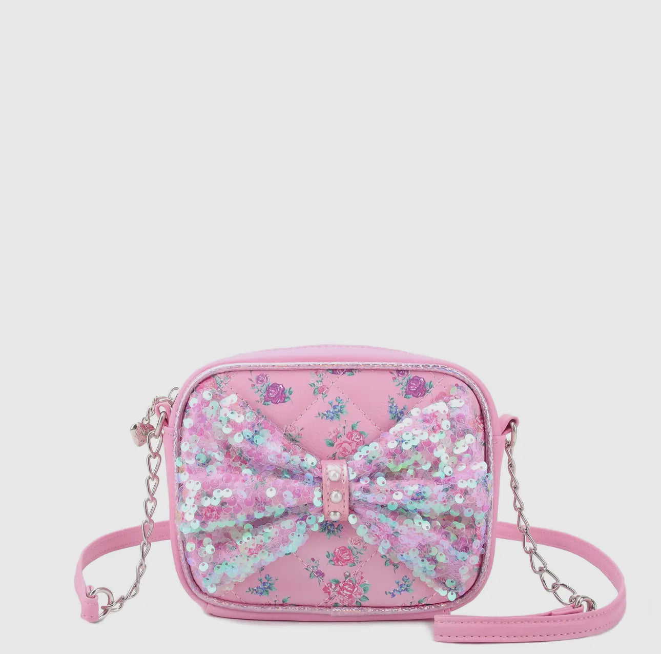 Floral Printed Sequins Bow Crossbody Bag