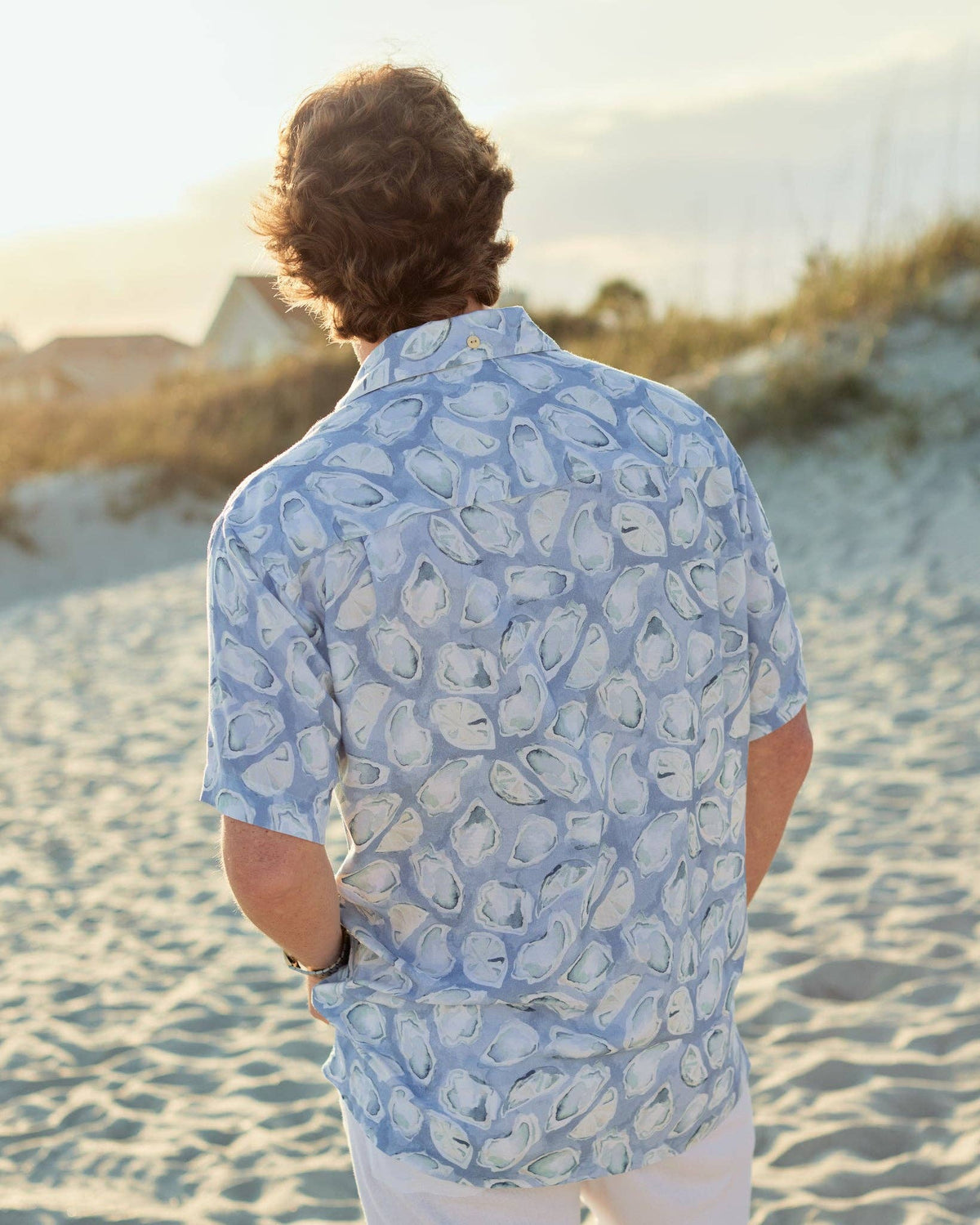 Mens Light Blue Oyster Print Short Sleeve Shirt