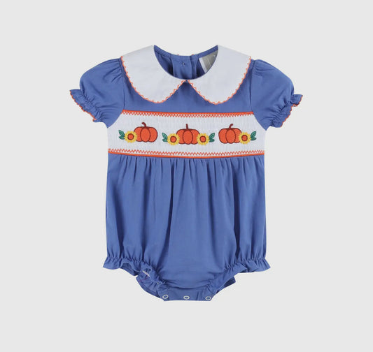 Blue Pumpkin Sunflower Smocked
Collared Romper