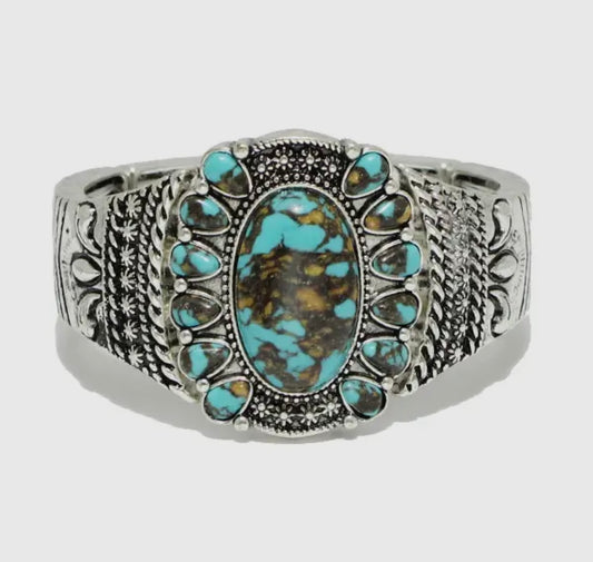 Western Turquoise Engraved Stretch Bracelet