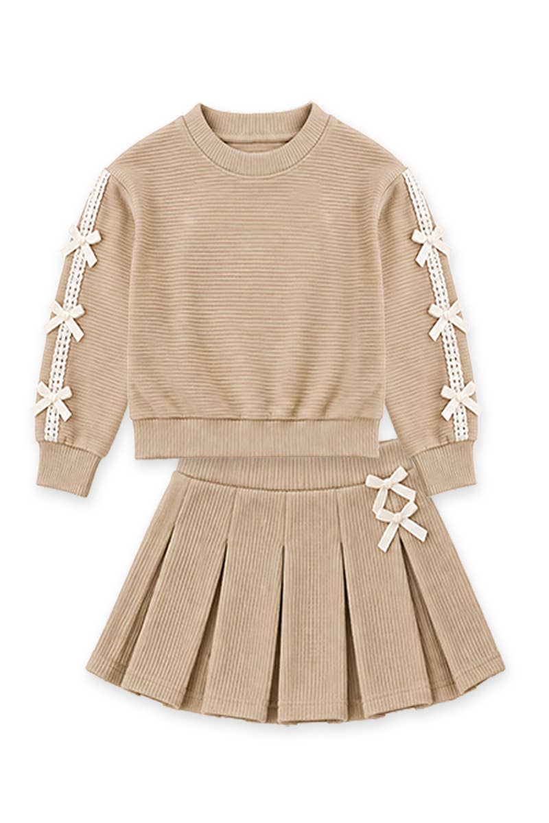 Girls Knit Ribbed Pullover & Skort Set