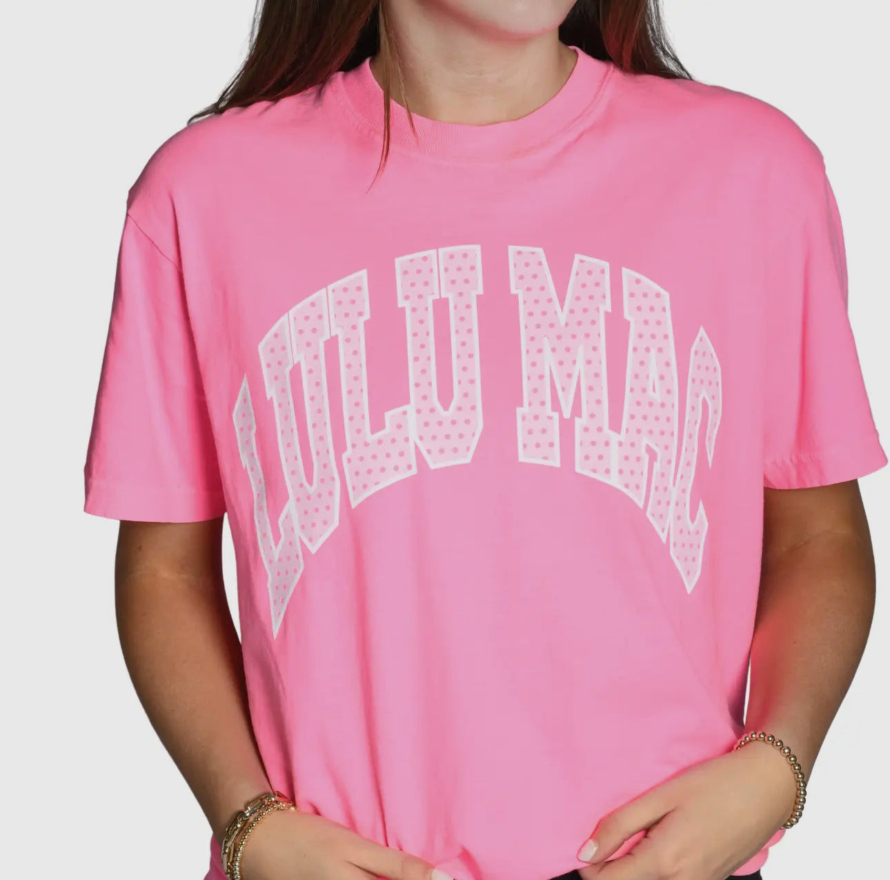 LULU MAC Pink Polka Dot Graphic Tee