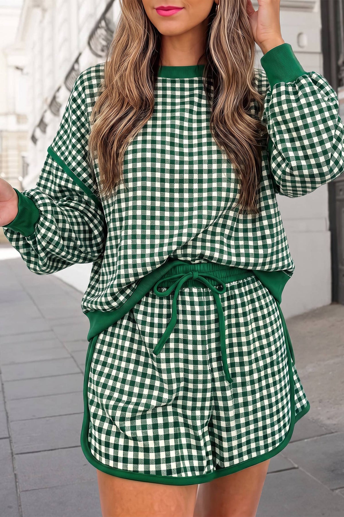 Gingham Pirnt Cozy Oversized Top & Skort Set | S-XL
