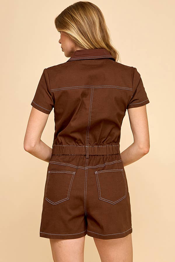 Shirt neck design short sleeve romper