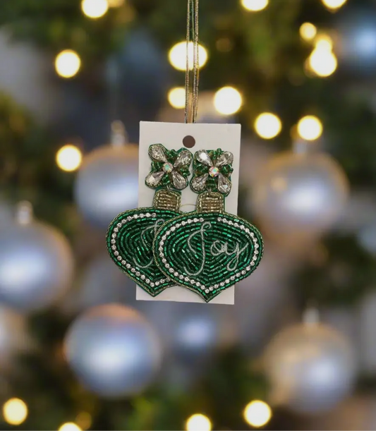 Green "Joy" Ornament- Earrings