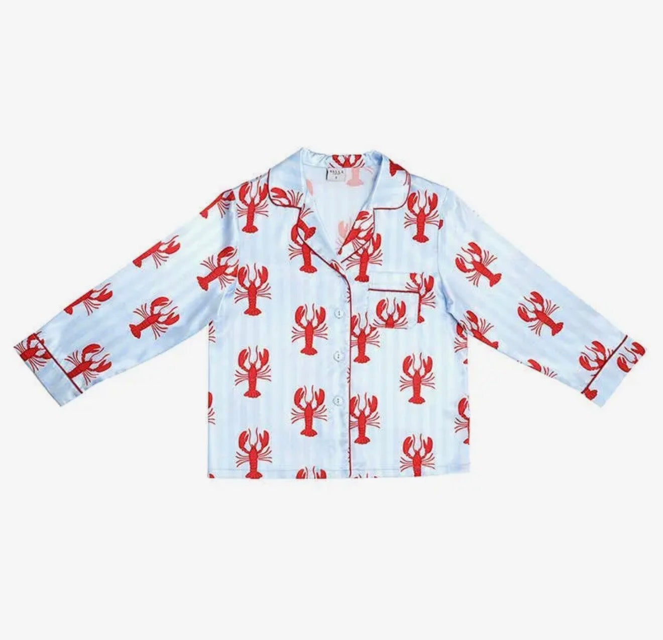 Pj Set with Velvet Tie - Blue Stripes + Crawfish