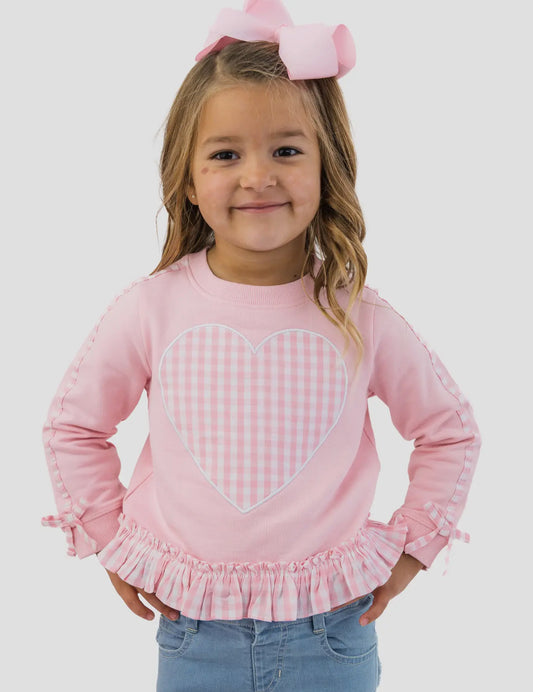 Girls Heart Pink Gingham Applique Ruffle
Bow Sweatshirt