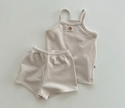 Neutral Color Kids Toddler Cotton Tank Top & Shorts Pj Set