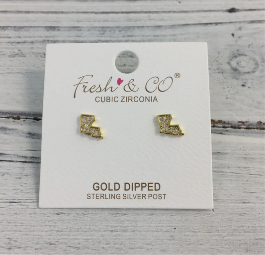 Tiny Rhinestone “Louisiana State”- Earrings
