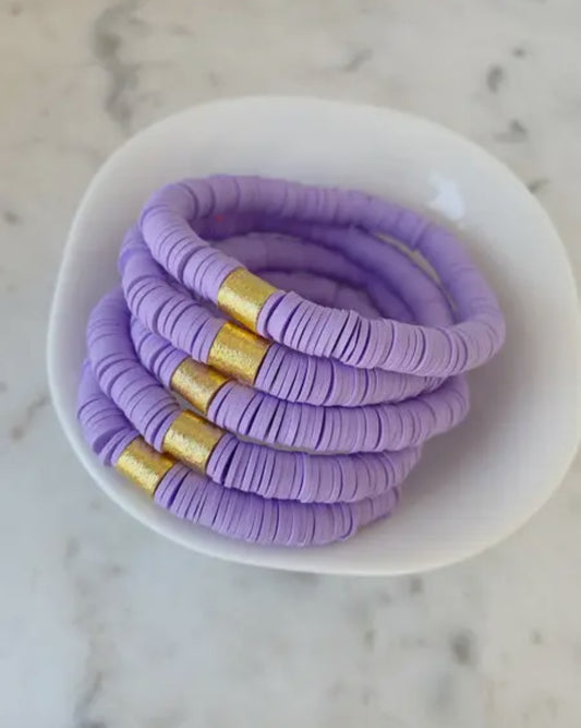 Heishi Color Pop Bracelet "Lavender"- Gold Barrel
