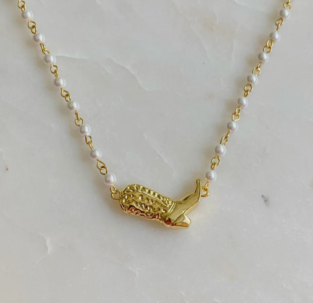 Cowgirl Boot Pearl Chain Necklace