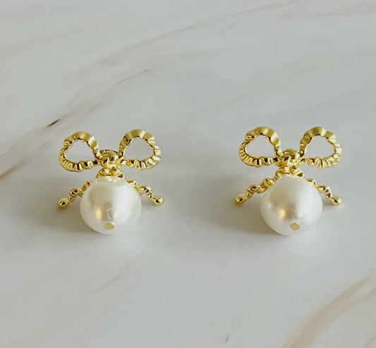 Dangle Pearl Antique Bow Earrings