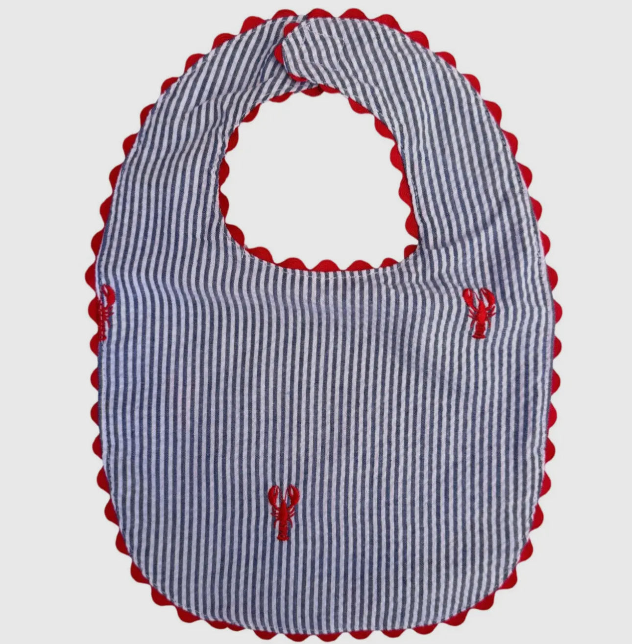 Blue Seersucker Bib with Red Crawfish