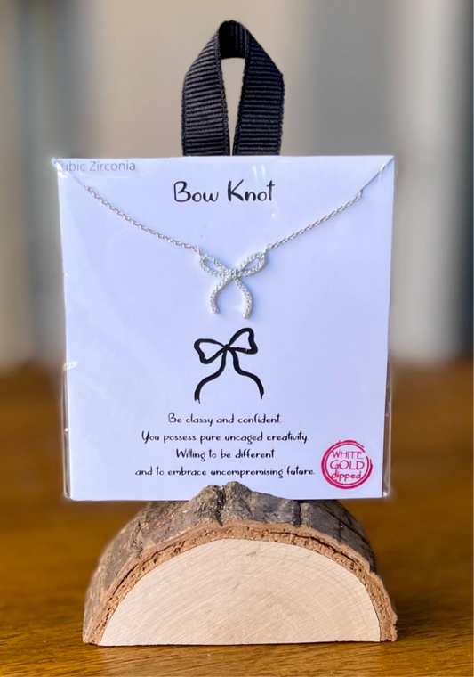 “Bow Knot Ribbon” Cubic Zirconia Necklace- Silver