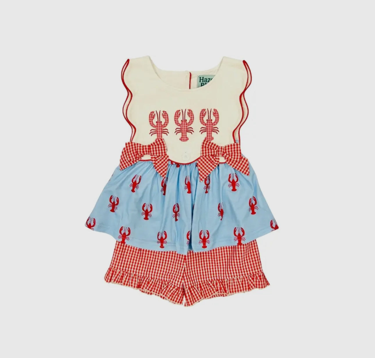Hazel Blue Crawfish Print/Applique Short Set with Bows