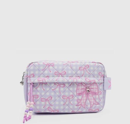 Quilted Gingham and Bow Printed Pouch