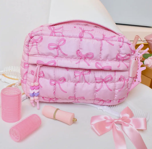 Quilted Scrunchies Bow Printed Pouch