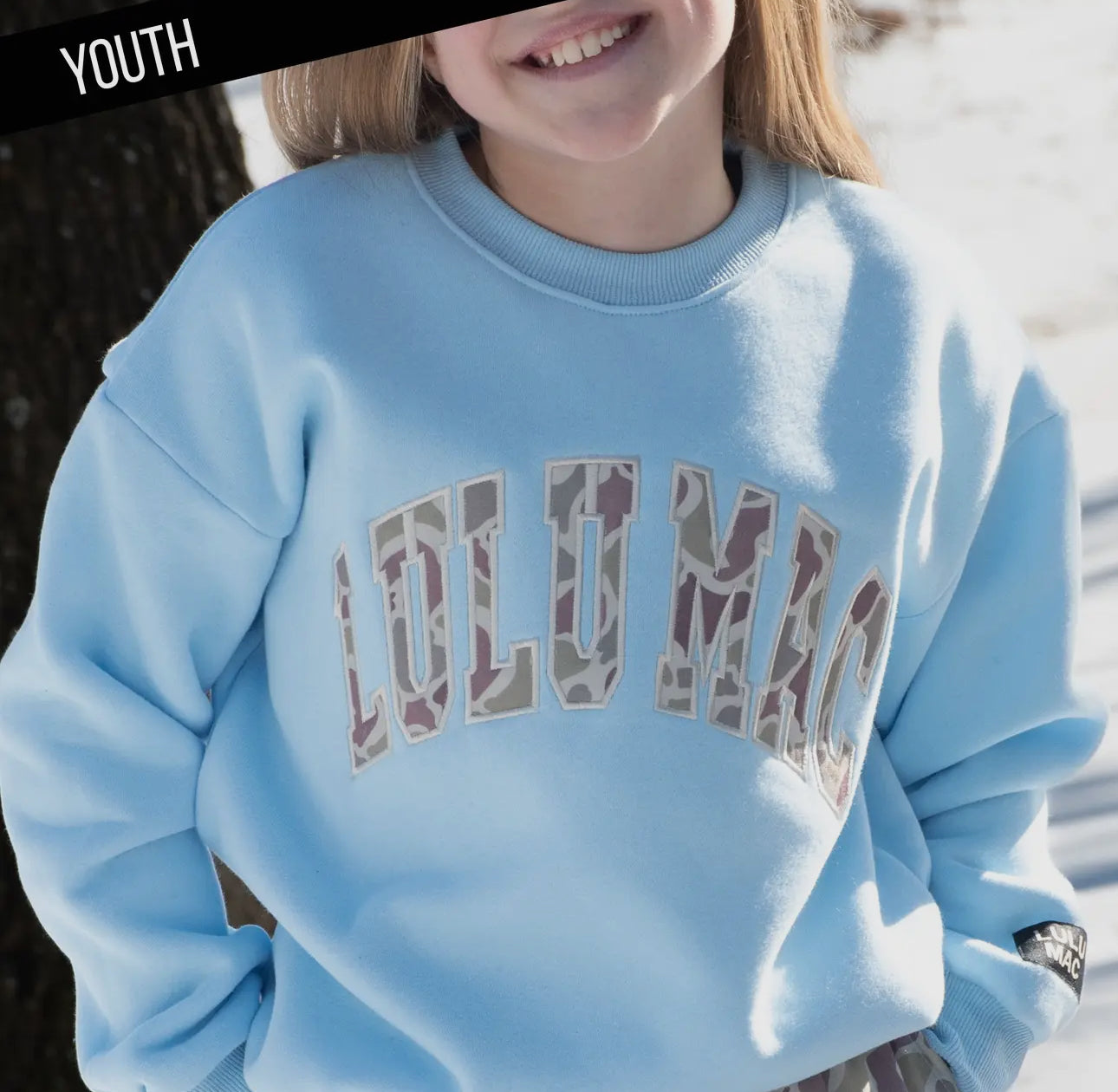 LULU MAC Youth Sweatshirt- Camo Light Blue