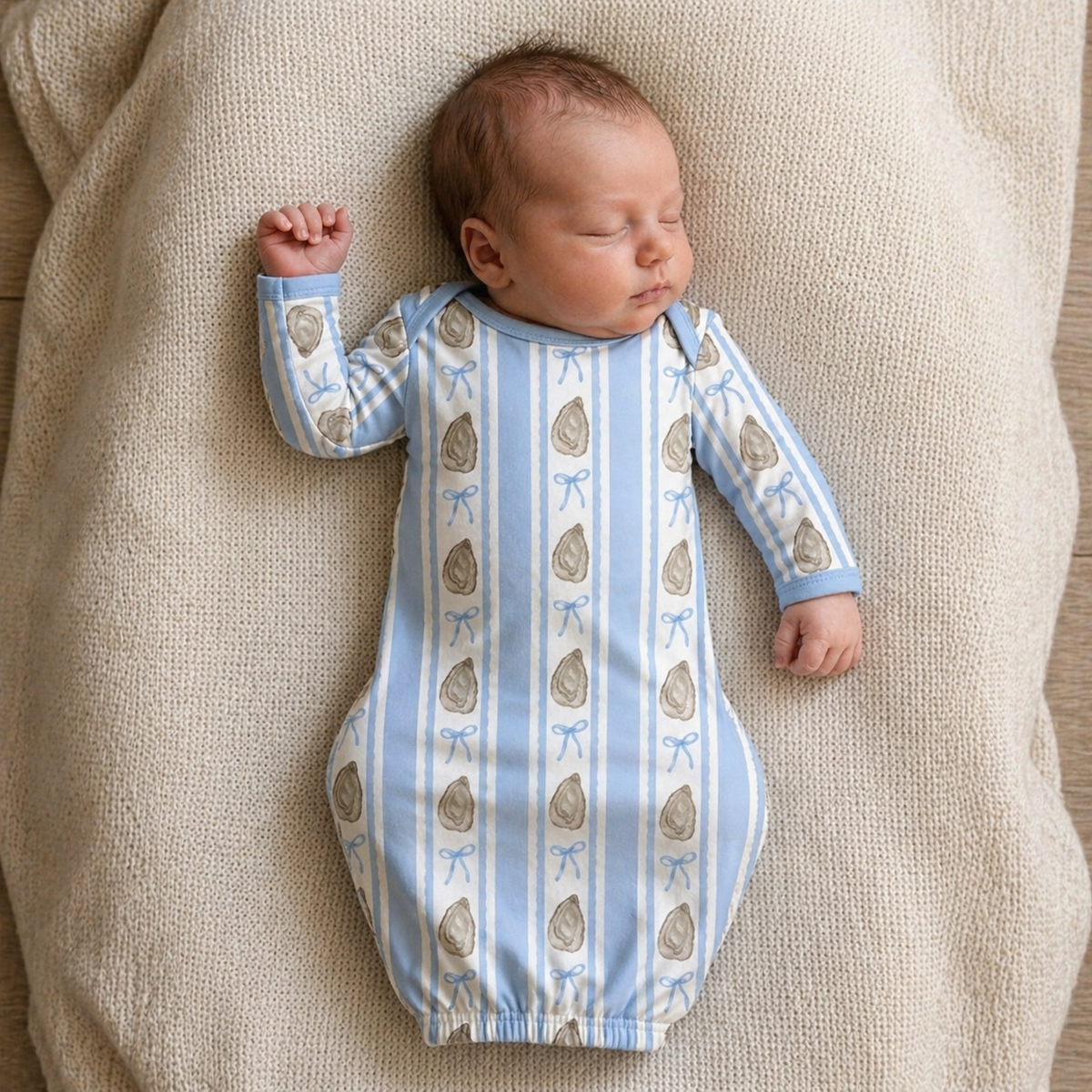 Oysters & Bows Bamboo Baby Gown