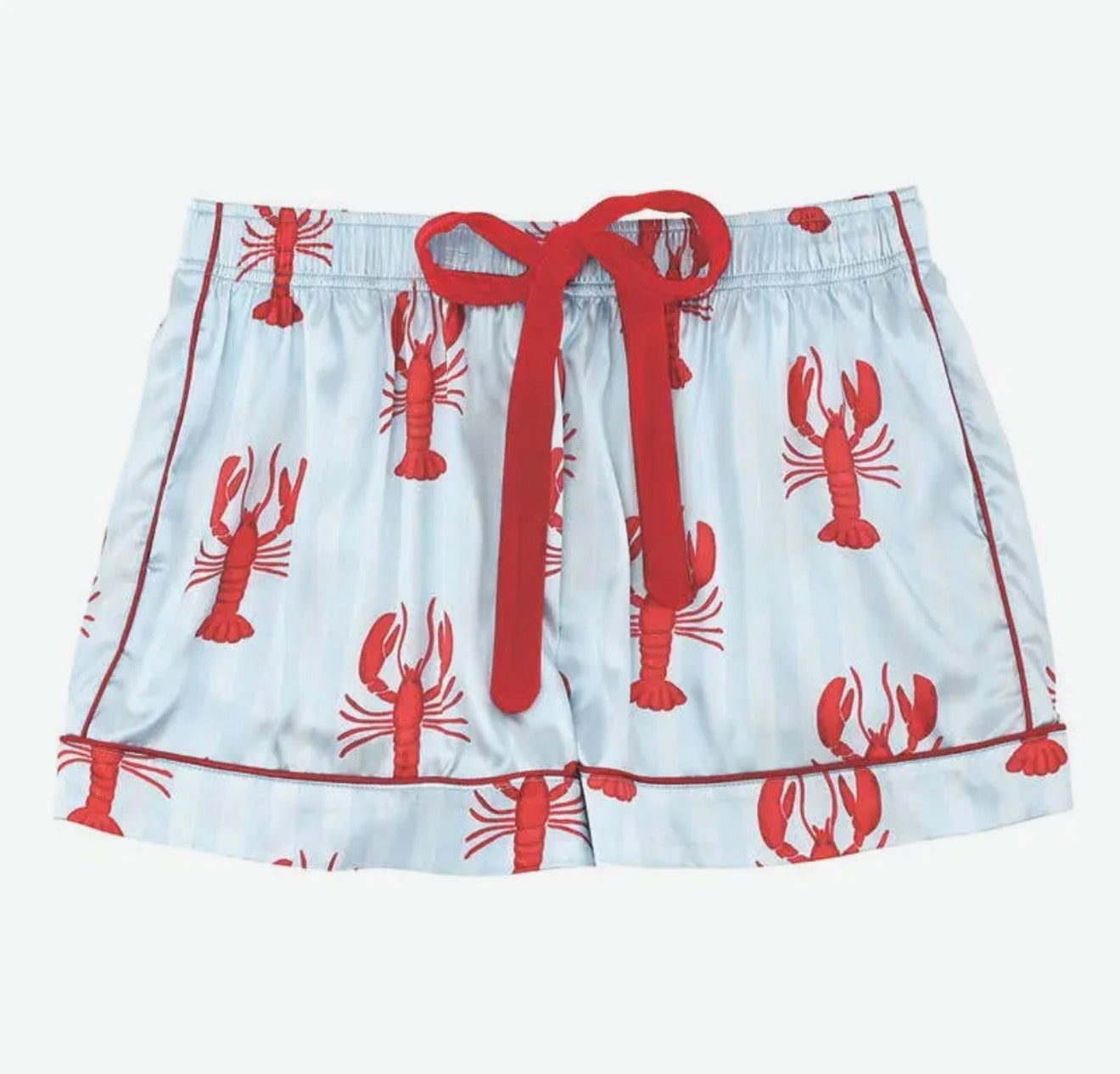 Pj Set with Velvet Tie - Blue Stripes + Crawfish