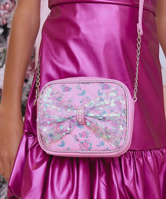 Floral Printed Sequins Bow Crossbody Bag