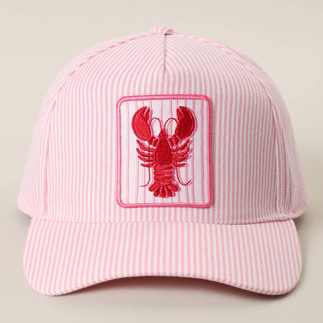 Crawfish Embroidered Patch Seersucker Trucker Hat