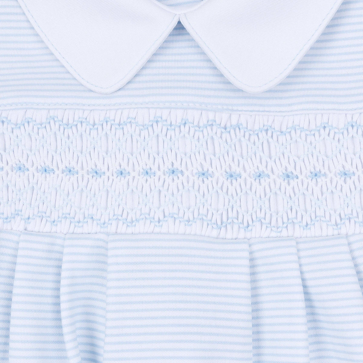 Benjamin Smocked Short Sleeve Bubble - Light Blue