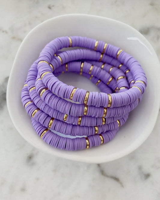 Heishi Color Pop Bracelet "Lavender"- Gold Accent Spacer