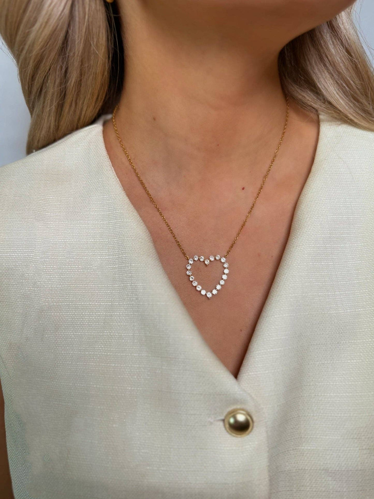 Pave' Hollow Heart Necklace