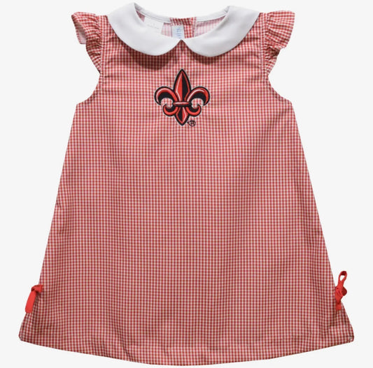 Louisiana At Lafayette Cajuns Embroidered
Red Gingham A Line Dress