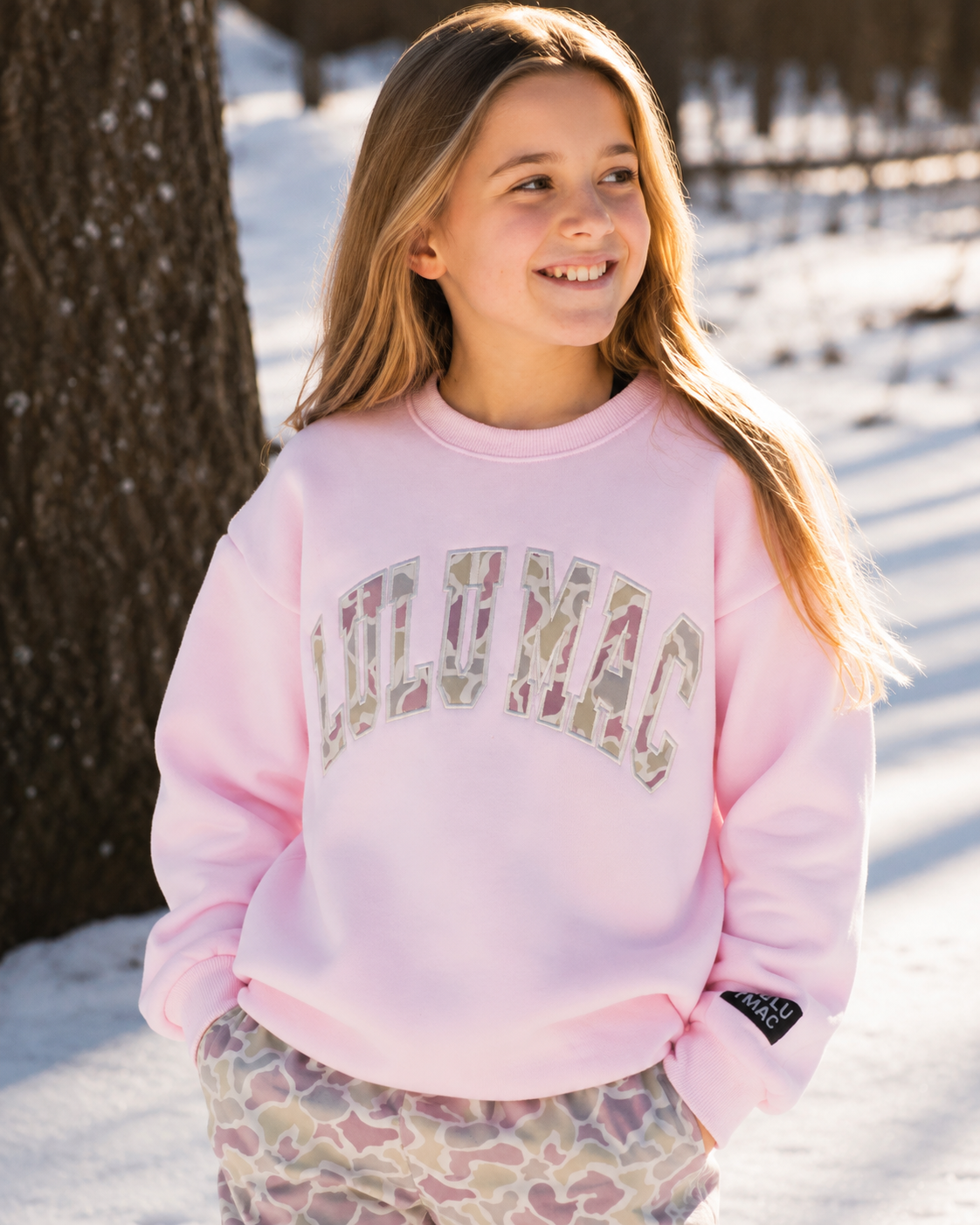 LULU MAC Youth Sweatshirt- Camo Light Pink