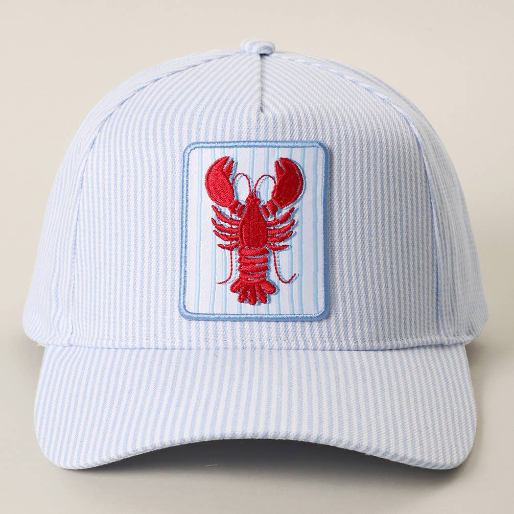Crawfish Embroidered Patch Seersucker Trucker Hat