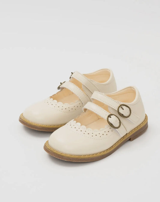 Double Buckle Mary Jane Hard Sole Shoes- Cloud White
