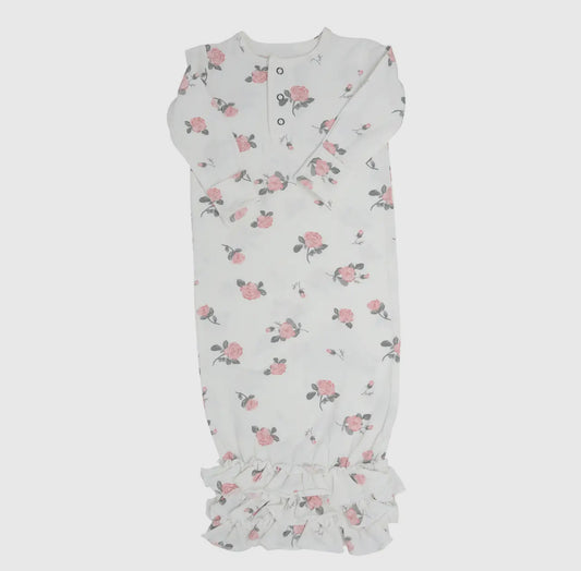 Ruffle Gown- Roses White